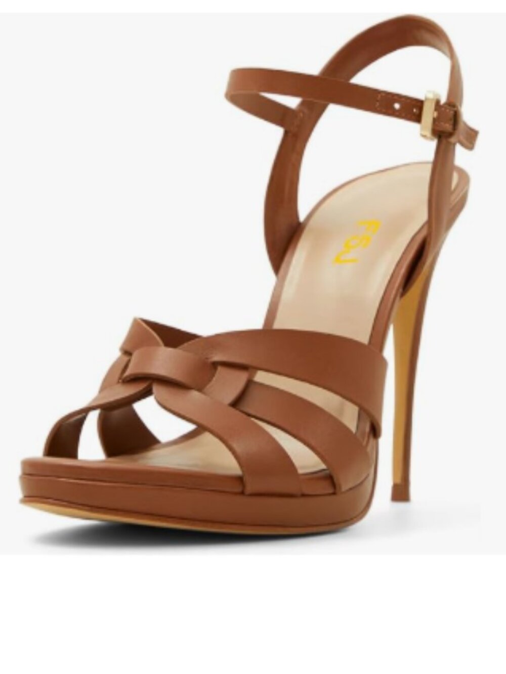 FSJ Brown High Heel Strappy Sandals Open Toe Ankle Strap Platform Shoes